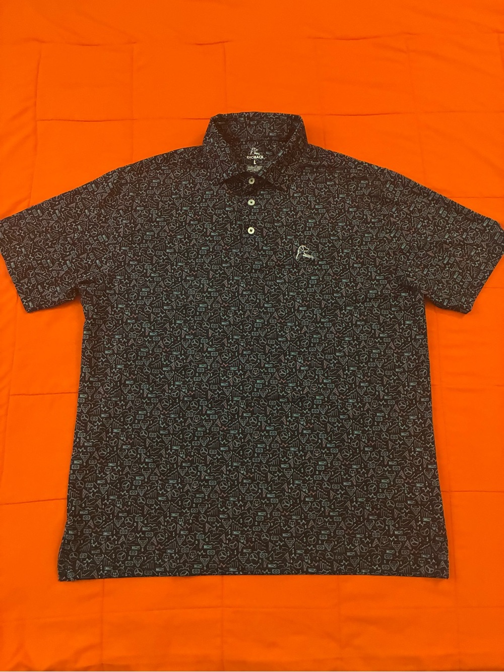 Rhoback Mens Polo The Buy Low Stock Market Bull Bear Size Large Black RARE
